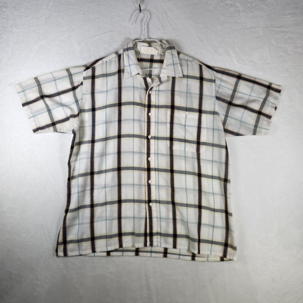 Vtg Jordache Man Big 1X Plaid Short Sleeve Button Shirt Korea 80s 90s‎ Casual